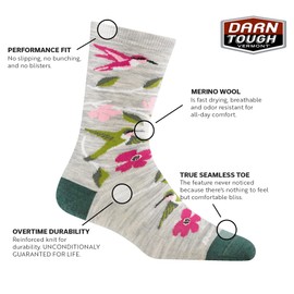 Darn Tough Vermont Birds of a Feather Crew Lightweight Women's Socks, Ash, Small - Soft Merino Wool Socks for Women