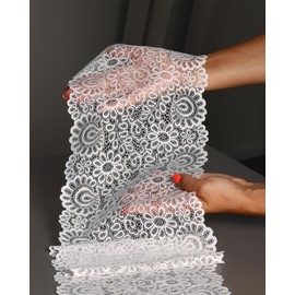 8 Inches by 5 Yards Stretch Sewing Lace Trim Fabric Elastic Ribbon Continuous Roll by Alice Crafts | Off-White