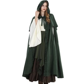 CR ROLECOS Women's Medieval Cape, Cloak, Medieval Cape, Women's Cape with Hood, Green, M