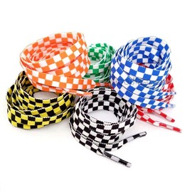 easy2rich Two-color Checkered Flat Shoelaces Plaid Shoe Lace for Casual Shoes 47Inch Yellow and Black