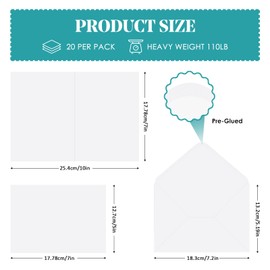 Heavyweight 5 X 7 Blank White Cards and Envelopes A7 Printable Heavyweight Folded Cardstock 110LB Greeting Cards Envelops for Wedding Invitations Card Making, Photo Card, DIY Embroidery
