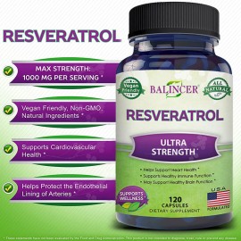 BALINCER Resveratrol Cardiovascular Health & Immune Support - 120 Capsules - 5 Bottles