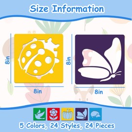 24 Pieces Garden Chalk Stencils for Kids Outside Drawing Stencils Painting Sidewalk Stencils with Cute Template for Kids Toddlers Preschooler (8Inch)