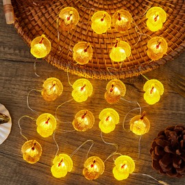 Thanksgiving Turkey Lights Decorative Cute Fall Orange String Lights 20 LEDs 8ft Battery Powered with Remote for Bedroom Table Harvest Window Autumn Wedding Decoration