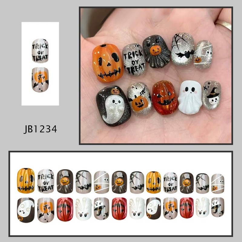 Halloween Press on Nails Short Square Nails Press on Black