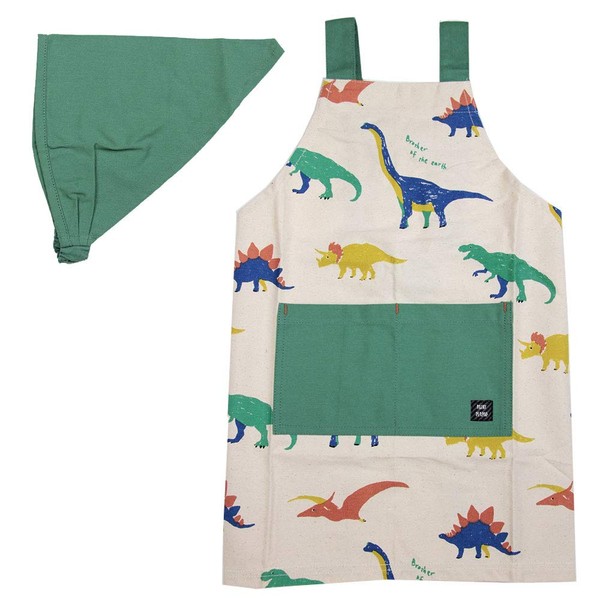 Kids Apron M Jurassic Natural 110-120 100% Cotton with Matching Triangle