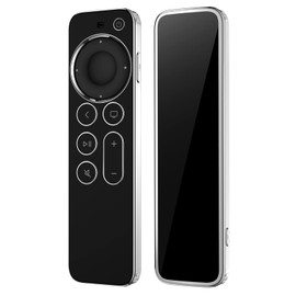 GEITOO Remote Case Compatible with Apple TV 4K Siri Remote 3rd / 2nd Generation 2022 2021, Shinny Protective Cover for Apple TV 4K/HD Siri Remote Controller, Black & Silver