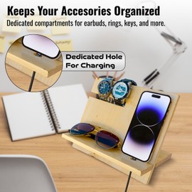 SHOPUKASA Wooden Phone Stand | Docking Station | Nightstand Organizer | Valet Tray for Men | Bedside Table | Birthday Gift for Husband, Dad | Watch & Key Holder – Beech