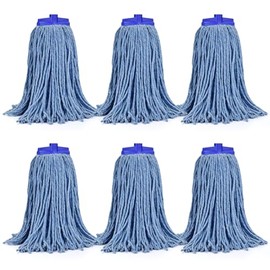 Matthew Cleaning Screw-on Heavy Duty Cotton Wet Mop Replacement Heads(Blue, Large,6 Pack) with 2 Pack Microfiber Cloth for Residential & Commercial Floor Cleaning Use- Fit Standard American Screw