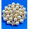 Unbranded Pearl with Rhinestone Flowers Round Gold Brooch Box included