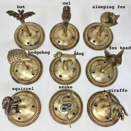 Animal Hook, Curtain Hold Back, Tie Back, Jewellery Hook, Antique Brass, Iron (Sleeping Fox)