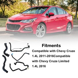 FZJDSD 5PCS Engine Radiator Coolant Hose & Heater Hose &Pipe Compatible with Chevy Cruze 2011 2012 2013 2014 2015 2016 Replace 13251447 13251435 13291779 94543097 25193343