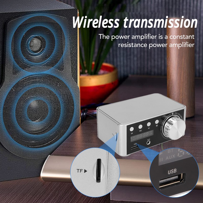 Bluetooth Amplifier Silver Mini Bluetooth 5.0 Digital Amplifier HiFi Stereo