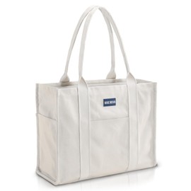 Harc Roevia Large Canvas Tote Bag, Durable Shoulder Tote Bag with Zipper Closure,Inner phone Pocket,Laptop Pocket,Women’s Everyday Tote bag for Travel,Work,Shopping,School or Mom’s Gift. (Off-White)