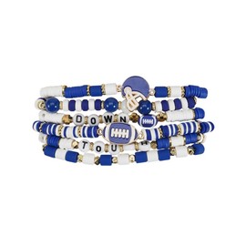 MMIUAEG 6Pcs Heishi Bracelets for Women Rugby Clay Beaded Stretch Bracelets Stackable Game Day Sports MAMA Bracelet Set Summer Beach Accessories Outfits Jewelry Gifts-blue