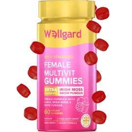 Wellgard Womens Multivitamins Gummies, Vegan, with B6, B12, C, D, Zinc & Biotin, Energy, Immunity, Skin, Hair & Nails, Hormonal Health, Female Multivitamins, 60 Gummies