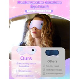 Heated Eye Mask, Cordless Warm Eye Compress for Dry Eyes, Blepharitis,Light Blocking Heat Eye Mask for Men Women, Electric Warm Eye Mask for Airplane Sleeping,Blackout Eye Mask for Travel (Colorful)