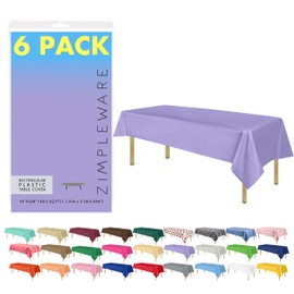 ZIMPLEWARE Premium Lavender Plastic Table Cloth Disposable (6 Pk) Plastic Tablecloths for Rectangle Tables (54in x 108in) Party Table Cloths Disposable for 6ft to 8ft Rectangle Tables
