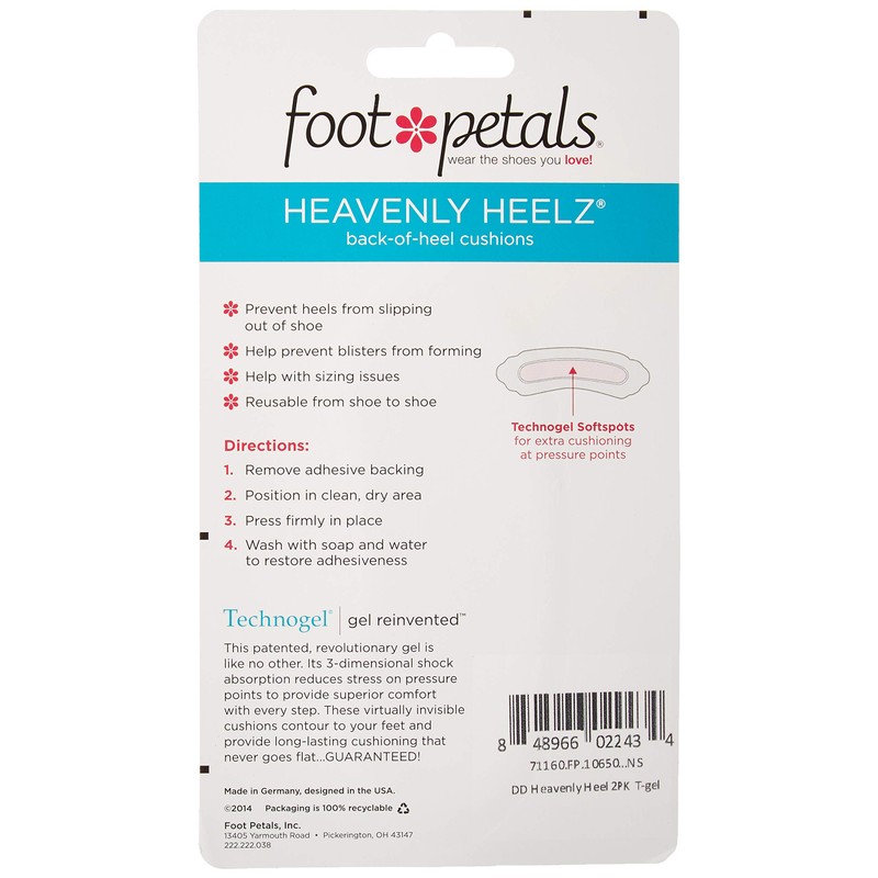 Foot Petals Women's Heavenly Heelz Technogel with Softspots 2-Pair Pack