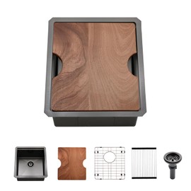 BoomHoze Black Undermount Bar Sink, 12 x 15 Inch Black Stainless Steel Undermount Small Basin Wet Bar Single Bowl RV Kitchen Sink with Cutting Board