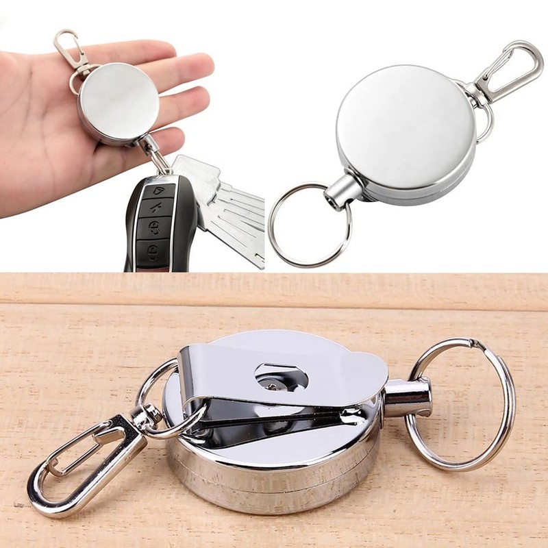 Orirya Reel Keychain, Strong Metal Wire, Keychain, Double Ring, Carabiner,