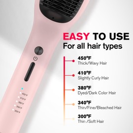 MiroPure Hair Straightener Brush, 10.3 inches x 2.3 inches, Pink, Ceramic, Hair Straightening Comb with 5 Heat Settings, 30s Fast Heat-up, Dual Voltage, PTC Heating, Auto Shut-off, for Silky Hair