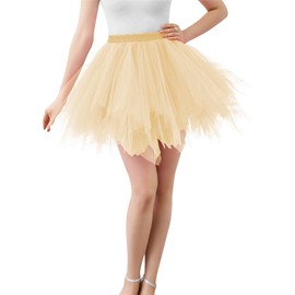 Womens Champagne Puffy Tutu Layered Tulle Petticoat Skirt