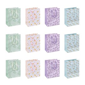 DONAU HOME Geschenktüte/Laminiert/ 18x23x10cm/ Ganzjährig/Verschiedene Muster/Bruchsicher/Elegant/Mit Henkel/Geschenk/Mitbringsel/Feier/ 12 Stück im Pack/Farbmix