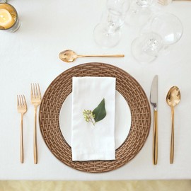 MAONAME Faux Rattan Charger Plates Set of 12, Table Chargers for Dinner Plates, 13" Round Brown Plate Chargers, Plastic Chargers for Table Setting, Wedding Decor