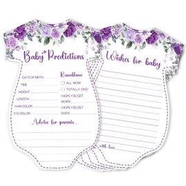EMNAPH Baby Predictions And Wishes Cards 50 Pack Double Sided 4x6 Baby Shower Games For Guests Thick Cardstock No Bleed Ink Writing Keepsake Activity Floral Theme Party Supplies -A01