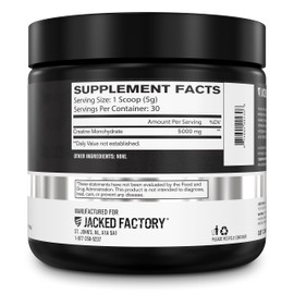 Jacked Factory Creatine Monohydrate Powder 150g - Creatine Supplement for Muscle Growth, Increased Strength, Enhanced Energy, & Improved Athletic Performance 30 Servings, Unflavored