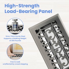 Howeall 4x8 Inches Heavy Duty Walkable Floor Register - Easy Adjust Air Supply Lever Decorative Floor Vent Covers, Savannah Design Vent Covers for Home - Satin Nickel