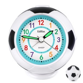 Edillas Alarm Clock for Children, Boys, Girls, Analogue Alarm Clock, Silent No Ticking with Light, Snooze Function, Football Alarm Clock for Children, Bedroom, Bedside Table, Wake-up Clock