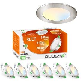 ALUSSO LED Recessed Spotlight, 68 mm, 4 W, Dimmable, 310 LM LED Spotlights, 230 V, IP44 Recessed Spotlights for Living Room, Set of 6 with Warm White 3000 K, Neutral White 4000 K and Cool White 6500 K