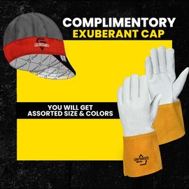 Premium TIG Welding Gloves with FREE Assorted Welding Cap Top Grain Goatskin Leather Gloves Unlined 4" Cuff High Dexterity