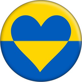 Ukraine Flag with Heart - 2.25" Round Magnet