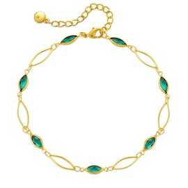 Yumikoo 18k Gold Plated Anklet Ankle Bracelets for Women,Elegant Green Druzy Gemstone Anklet in 18K Gold Plated - Adjustable Chain with Sparkling Green Squares for Women (Marquise Emerald)
