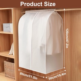 Dustproof Garment Bags 80 x 50 x 120 cm, Garment Bag with Zip, Transparent Garment Bags, Mothproof, Material PEVA Dust Protection for Hangers, Suits, Coats, T-Shirt