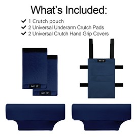 SPRING SEAON Crutches Padding & Crutch Bag (5 PCS) - Crutch Pads for Armpits and Hand Grips Water-Resistant Pouch for Crutches Crutch Cushions Crutches Accessories for Kids, Men, Women Navy Blue