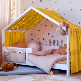 Vicloon Bed Canopy, Children Bed Canopy Nursery Decorations, House Bed Canopies Made of 100% Cotton Muslin Handmade, Decoration for Children's Room, 135 * 360cm, Ginger Yellow