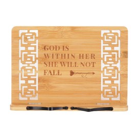 MEGREZ Book Stand for Reading (13.2 x 9.4 inch) Bamboo Cookbook Stand Holder for Kitchen, Adjustable Book Holder Stand for Tablet/Textbook Holder/Hollow Bookrest Stand, She Will Not Fall