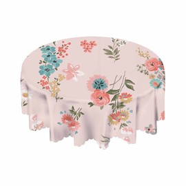 Yibeas Pink Floral Tablecloth Round Table Cloth Spring Cute Rose Daisies Wildflowers Table Cover for Dining Room Kitchen Decoration 60inch