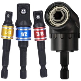 3Pcs 1/4 3/8 1/2" Universal Socket Adapter Set,105 Degree Right Angle Screwdriver Set Drill Hex Bit Socket Adapter,Impact Grade Driver Sockets Adapter Extension Set Drill Bit+Right Angle Drill