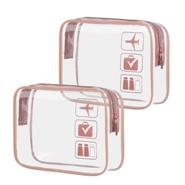 2 Pack TSA Approved Liquids Bags Pink Travel Toiletry Bag Waterproof Carry-on Toiletries Bag with Zipper Quart Size Clear Makeup Bag Cosmetic Bag for Women Men Airport Airline