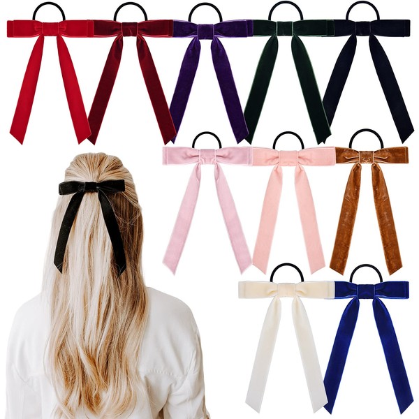 10PCS Bow Hair Tie Velvet Hair Ribbon Elastics Hair Scrunchies Long Ponytail Holder Hair Bow Bands Rope Accessories for Women Girls