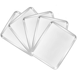 Bastwe Baking Sheet Set of 5, Stainless Steel 5-Piece Cookie Sheet, Toaster Oven Baking Pan Set, Rectangle Size 16 x 12 x 1 inch, Healthy & Non Toxic, Mirror Finish & Rust Free, Dishwasher Safe