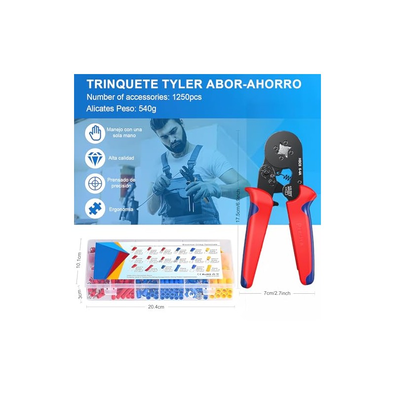 RAMSPIT Crimpadora de Terminales Kit,Juego de 1250Pcs Crimpadora de Alambre