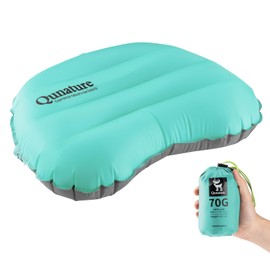 Ultralight Inflatable Camping Pillow, 70g Adjustable TPU Cushion, 20D Nylon Durable, Ergonomic Baffle for Neck & Lumbar, Compact for Hiking Airplane, Turquoise