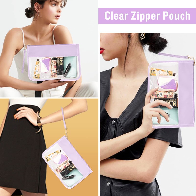 izuzta Clear PVC Flat Pouch PU Makeup Bag Clear Zipper