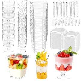 170Pcs Plastic Dessert Cups with Lids and Spoons,Shooters Cups for Party